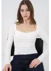 Kare Yaka Slim Fit Bluz 986 - Beyaz