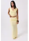 Omarı Yüksek Bel Katlama Detaylı Maxi Etek