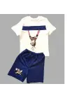 Omarı Kedi Baskılı Şortlu Kısa Kollu Bebek Takımı