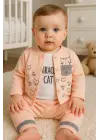 Kedi Desenli 3lü Hırkalı Kız Bebek Takım