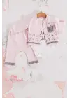 Kedi Desenli 3lü Hırkalı Kız Bebek Takım