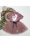 Omarı Kedicik Desenli Puantiyeli Kız Bebek Elbisesi
