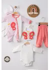 Kelebek Nakışlı Puanlı Tulumlu % 100 Pamuk Kız Bebek 5li Set