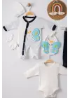 Kelebek Nakışlı Tulumlu % 100 Pamuk Erkek Bebek 5li Set