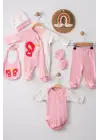 Kelebek Nakışlı Tulumlu % 100 Pamuk Kız Bebek 5li Set