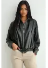 Kemer Detaylı Deri Ceket 1056 - Siyah