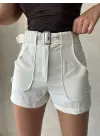 Kemer detaylı gabardin şort krem s25289