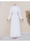 Omarı Modern Pileli Beyaz Tesettür Elbise