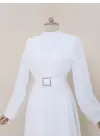 Omarı Modern Pileli Beyaz Tesettür Elbise