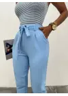 Kemerli Bilek Pantolon     -Bebe Mavi