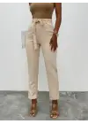 Kemerli Bilek Pantolon     -Bej
