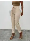 Kemerli Bilek Pantolon     -Bej