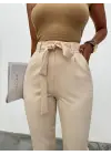 Kemerli Bilek Pantolon     -Bej