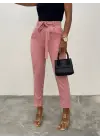 Kemerli Bilek Pantolon     -Pudra