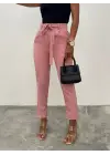 Omarı Pudra Renkli Kemerli Bilek Pantolon