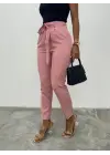 Kemerli Bilek Pantolon     -Pudra