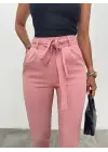 Kemerli Bilek Pantolon     -Pudra