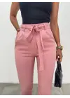Omarı Pudra Renkli Kemerli Bilek Pantolon