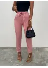 Kemerli Bilek Pantolon     -Pudra