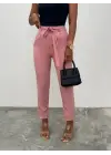 Omarı Pudra Renkli Kemerli Bilek Pantolon