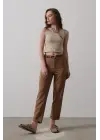 Omarı Kemerli Havuç Pantolon - Taba Renkli Kadın Şık Pantolon