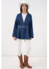 Kemerli Kot Ceket Tunik 5985 - Mavi