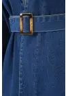 Kemerli Kot Ceket Tunik 5985 - Mavi