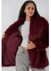 Kemerli Oversize Kürklü Kaban 9156 - Bordo