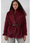 Kemerli Oversize Kürklü Kaban 9156 - Bordo