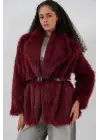 Kemerli Oversize Kürklü Kaban 9156 - Bordo