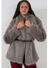 Kemerli Oversize Kürklü Kaban 9156 - Füme