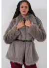 Kemerli Oversize Kürklü Kaban 9156 - Füme