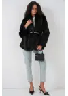 Kemerli Oversize Kürklü Kaban 9156 - Siyah