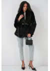 Kemerli Oversize Kürklü Kaban 9156 - Siyah