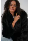 Kemerli Oversize Kürklü Kaban 9156 - Siyah