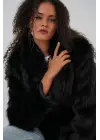 Kemerli Oversize Kürklü Kaban 9156 - Siyah
