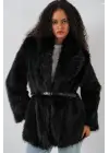 Kemerli Oversize Kürklü Kaban 9156 - Siyah