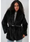 Kemerli Oversize Kürklü Kaban 9156 - Siyah