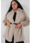 Kemerli Oversize Kürklü Kaban 9156 - Taş