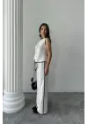 KETEN KENARLARI BİYELİ YELEK - PANTOLON TAKIM - Beyaz