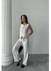KETEN KENARLARI BİYELİ YELEK - PANTOLON TAKIM - Beyaz