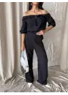 KETEN MADONNA YAKA KOL HASIR ŞERİT - PANTOLON TAKIM - Siyah