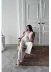 KETEN TEK DÜĞME YELEK-PANTOLON TAKIM - Beyaz