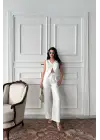 KETEN TEK DÜĞME YELEK-PANTOLON TAKIM - Beyaz