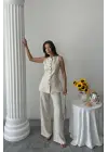 KETEN YELEK - PANTOLON TAKIM - Taş