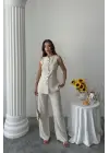 KETEN YELEK - PANTOLON TAKIM - Taş