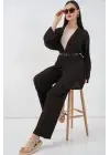 Kimono Pantolon İkili Takım 30078 - Kahverengi