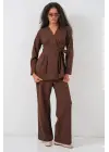 Kimono Pantolon Kumaş Takım 30054 - Kahverengi