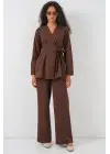 Kimono Pantolon Kumaş Takım 30054 - Kahverengi