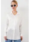 Kırışık Saten Gömlek 20316 - Beyaz
